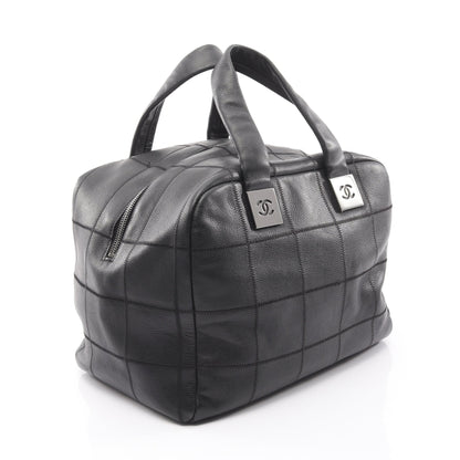 チョコバー ハンドバッグ ミニボストンバッグ キャビアスキン ブラック シルバー金具 シャネル バッグ CHANEL