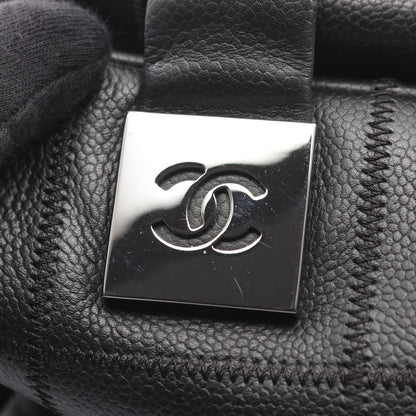 チョコバー ハンドバッグ ミニボストンバッグ キャビアスキン ブラック シルバー金具 シャネル バッグ CHANEL