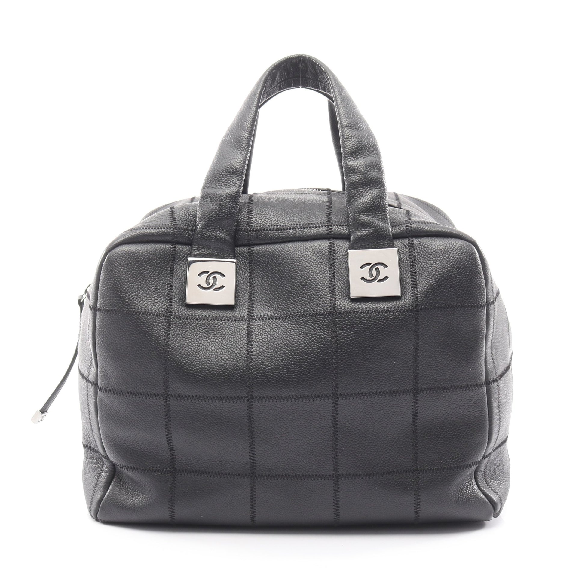 チョコバー ハンドバッグ ミニボストンバッグ キャビアスキン ブラック シルバー金具 シャネル バッグ CHANEL