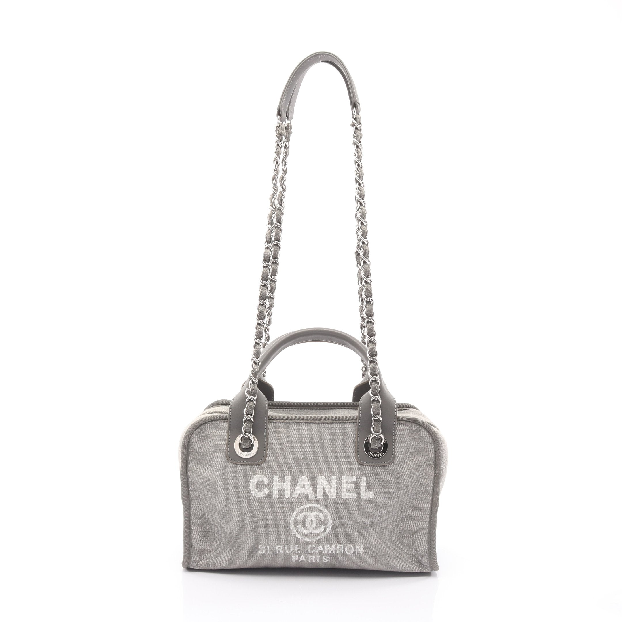 CHANEL ✨ドーヴィルラインチェーンショルダー キャンバス グレー ドーヴィル ボーリングバッグ チェーンショルダーバッグ キャンバス