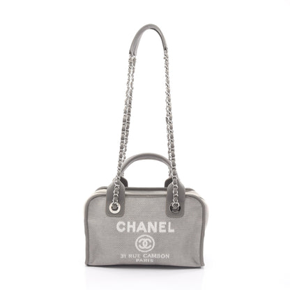 ドーヴィル ボーリングバッグ チェーンショルダーバッグ キャンバス レザー グレー シルバー金具 2WAY シャネル バッグ CHANEL