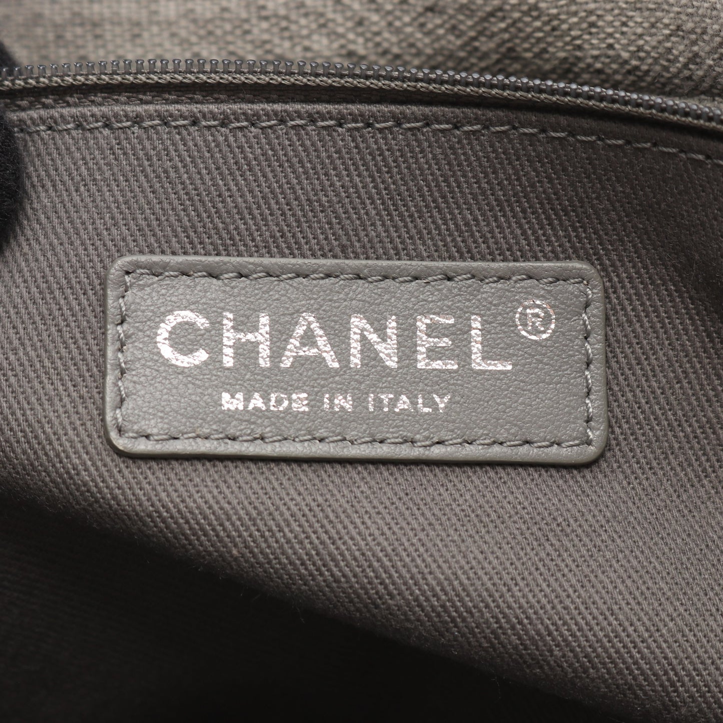 ドーヴィル ボーリングバッグ チェーンショルダーバッグ キャンバス レザー グレー シルバー金具 2WAY シャネル バッグ CHANEL