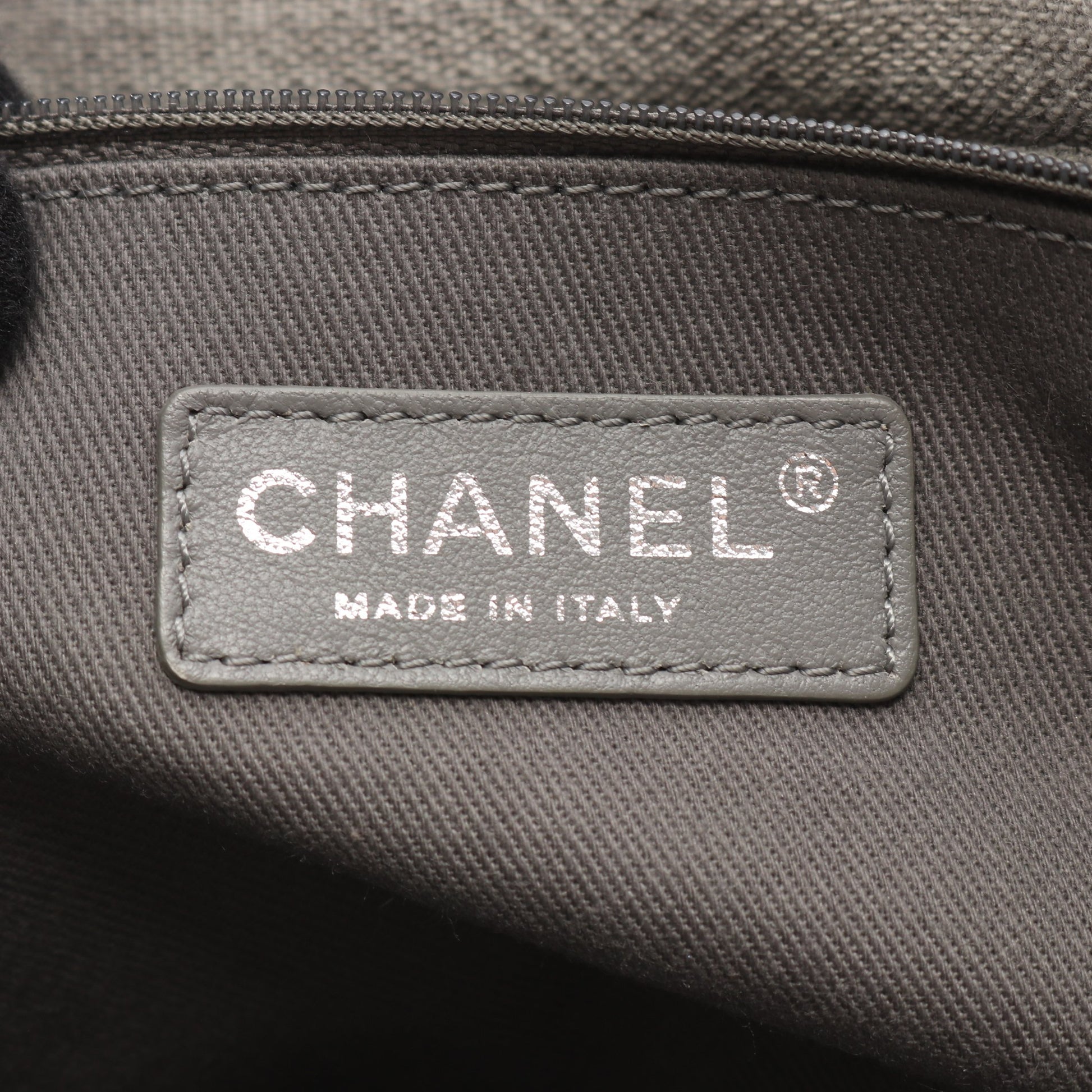 ドーヴィル ボーリングバッグ チェーンショルダーバッグ キャンバス レザー グレー シルバー金具 2WAY シャネル バッグ CHANEL