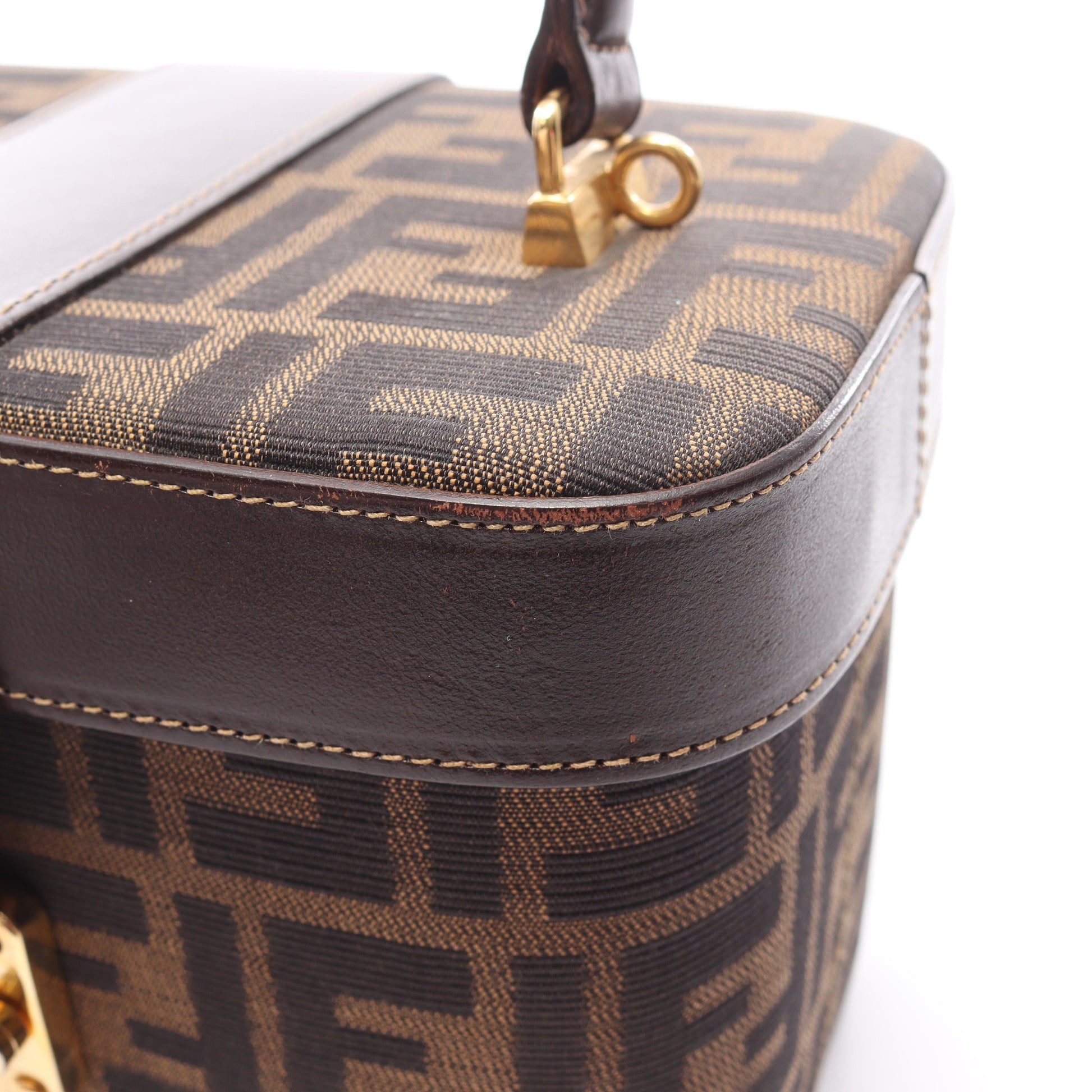 ズッカ バニティバッグ ハンドバッグ キャンバス レザー ブラウン ブラック フェンディ バッグ FENDI