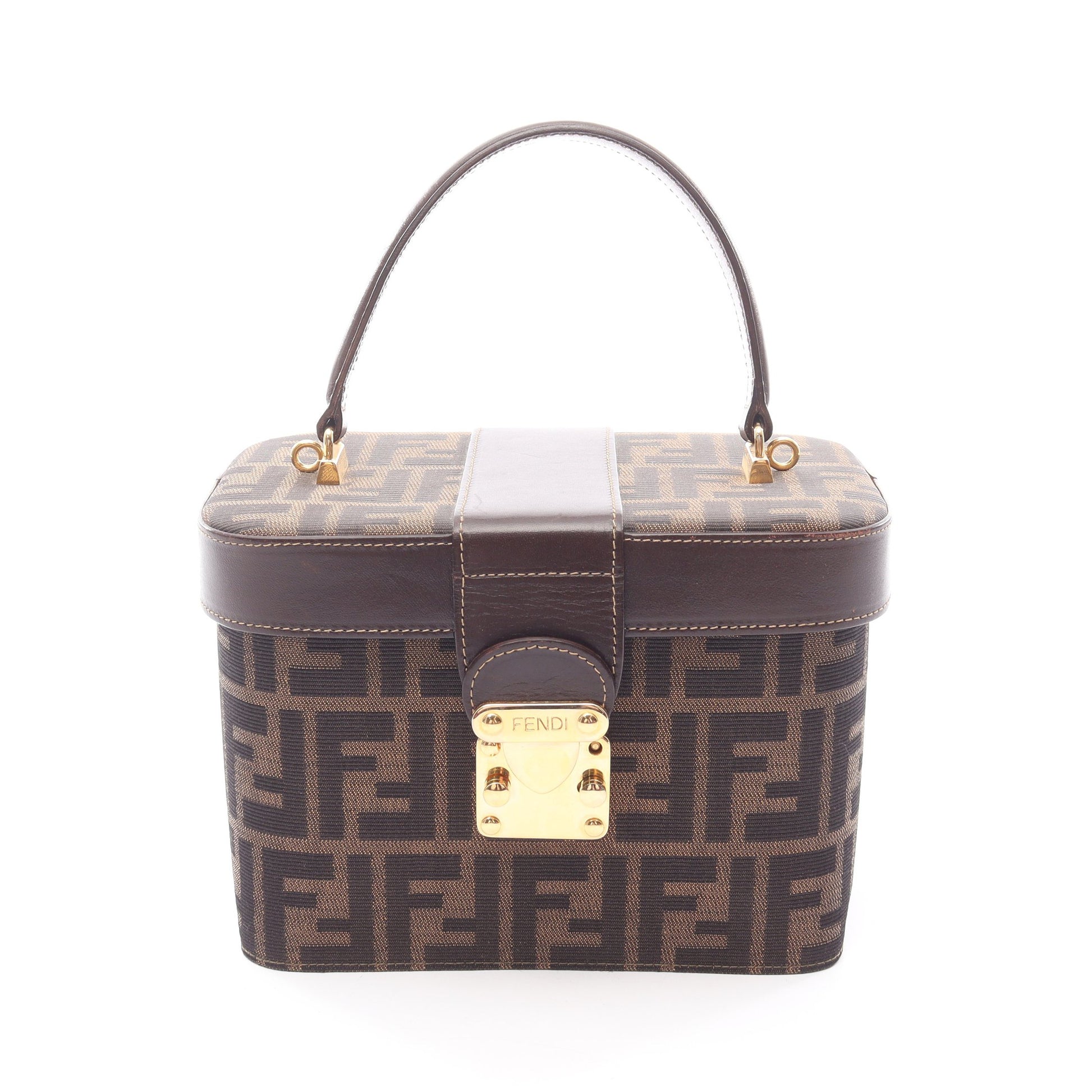 ズッカ バニティバッグ ハンドバッグ キャンバス レザー ブラウン ブラック フェンディ バッグ FENDI