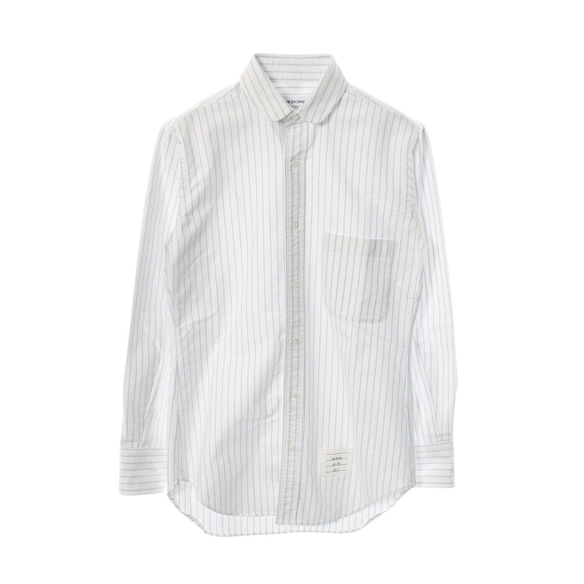 シャツ 長袖 ストライプ コットン ホワイト ブルー トムブラウン トップス THOM BROWNE