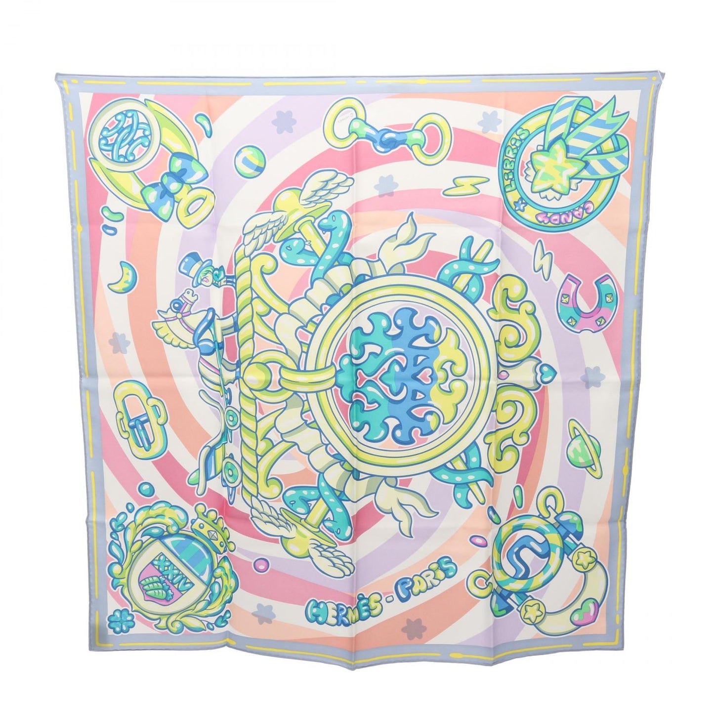 カレ70 CANDY LIBRIS スカーフ シルク ブルーグレー マルチカラー エルメス 財布・小物 HERMES