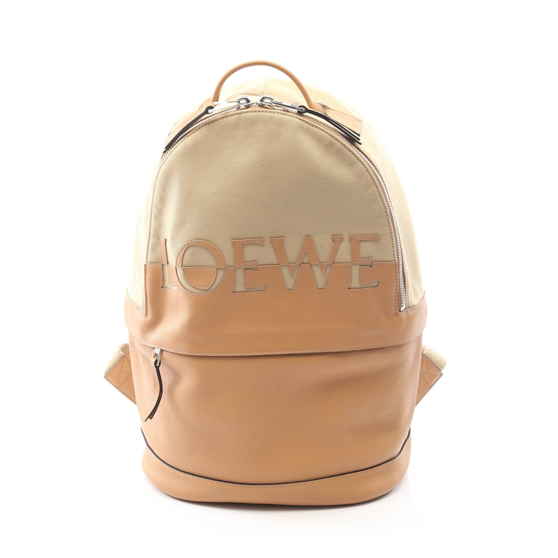 ラウンド バックパック リュックサック キャンバス レザー ベージュ ロエベ バッグ LOEWE