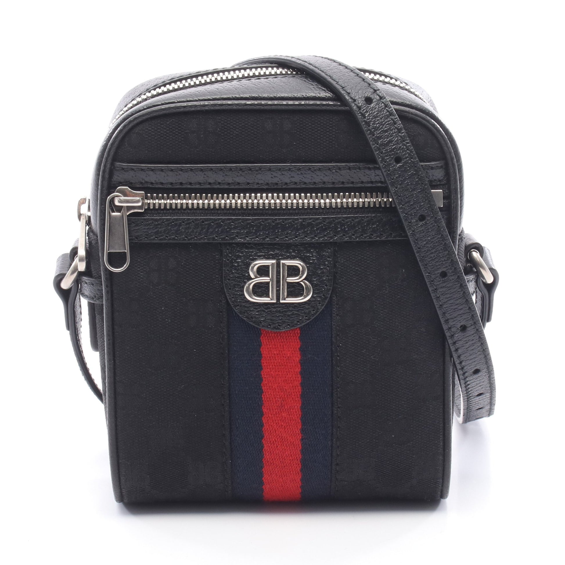 BALENCIAGA × GUCCI ハッカー プロジェクト ショルダーバッグ キャンバス レザー ブラック マルチカラー バレンシアガ バッグ BALENCIAGA