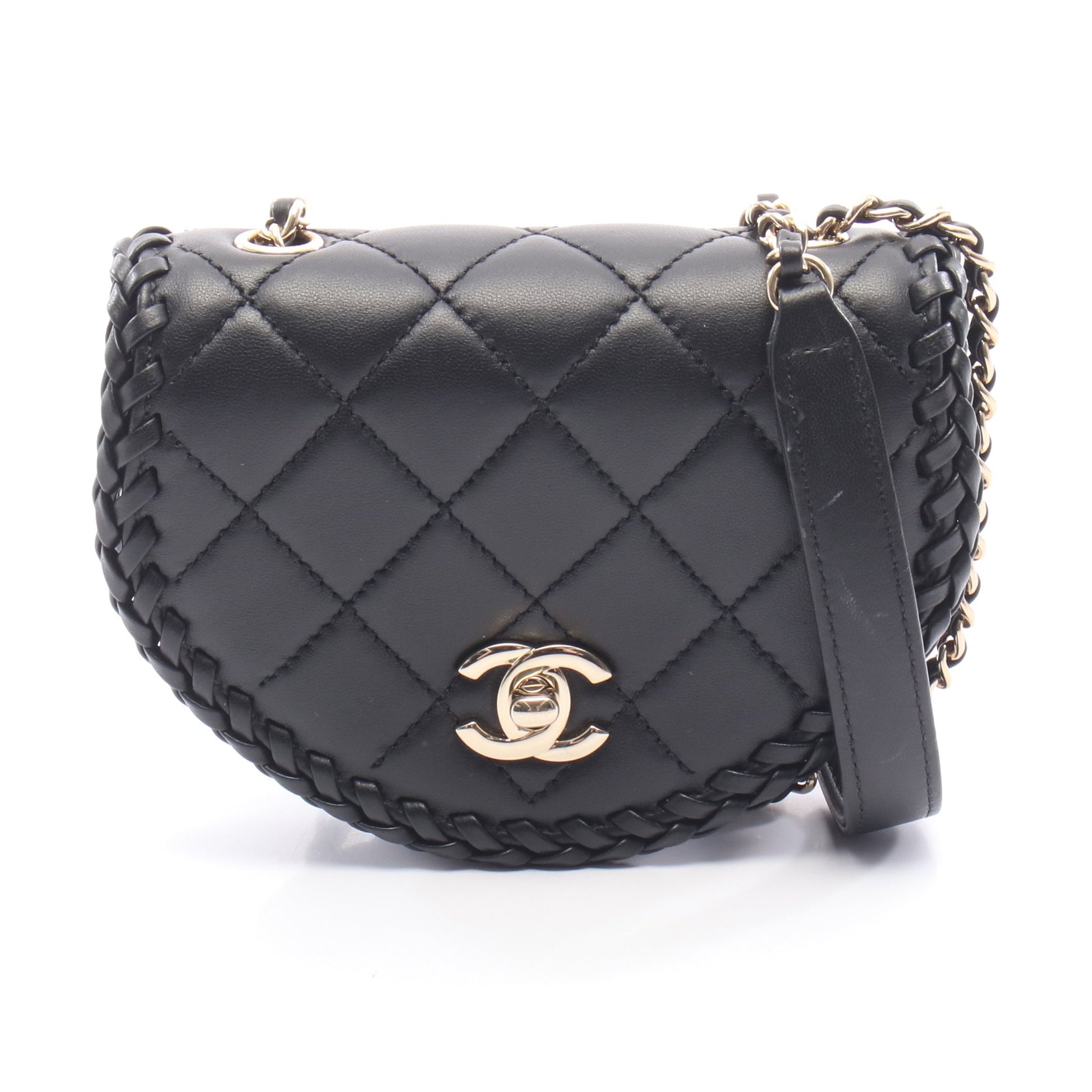 マトラッセ ミニ チェーンショルダーバッグ レザー ブラック ゴールド金具 シャネル バッグ CHANEL