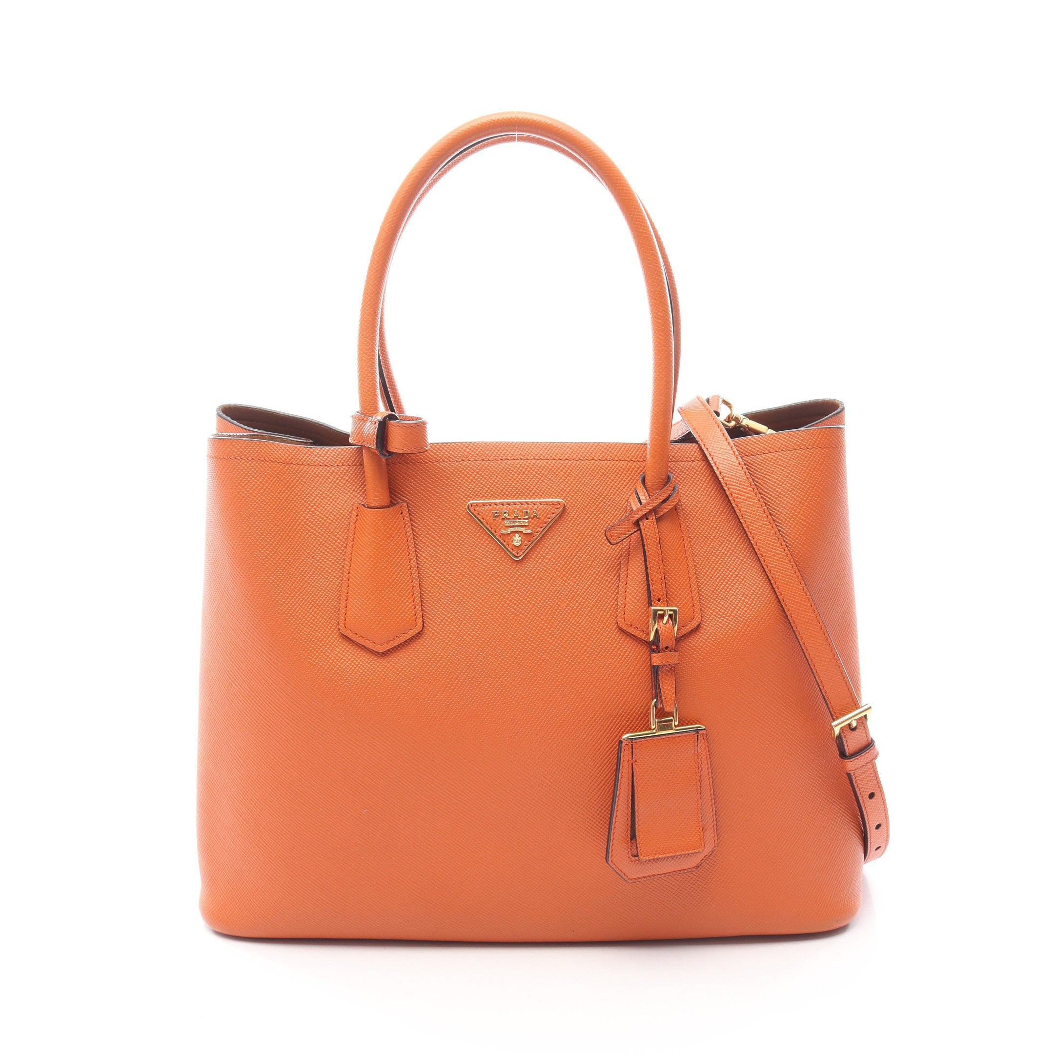 ハンドバッグ トートバッグ サフィアーノレザー オレンジ 2WAY プラダ