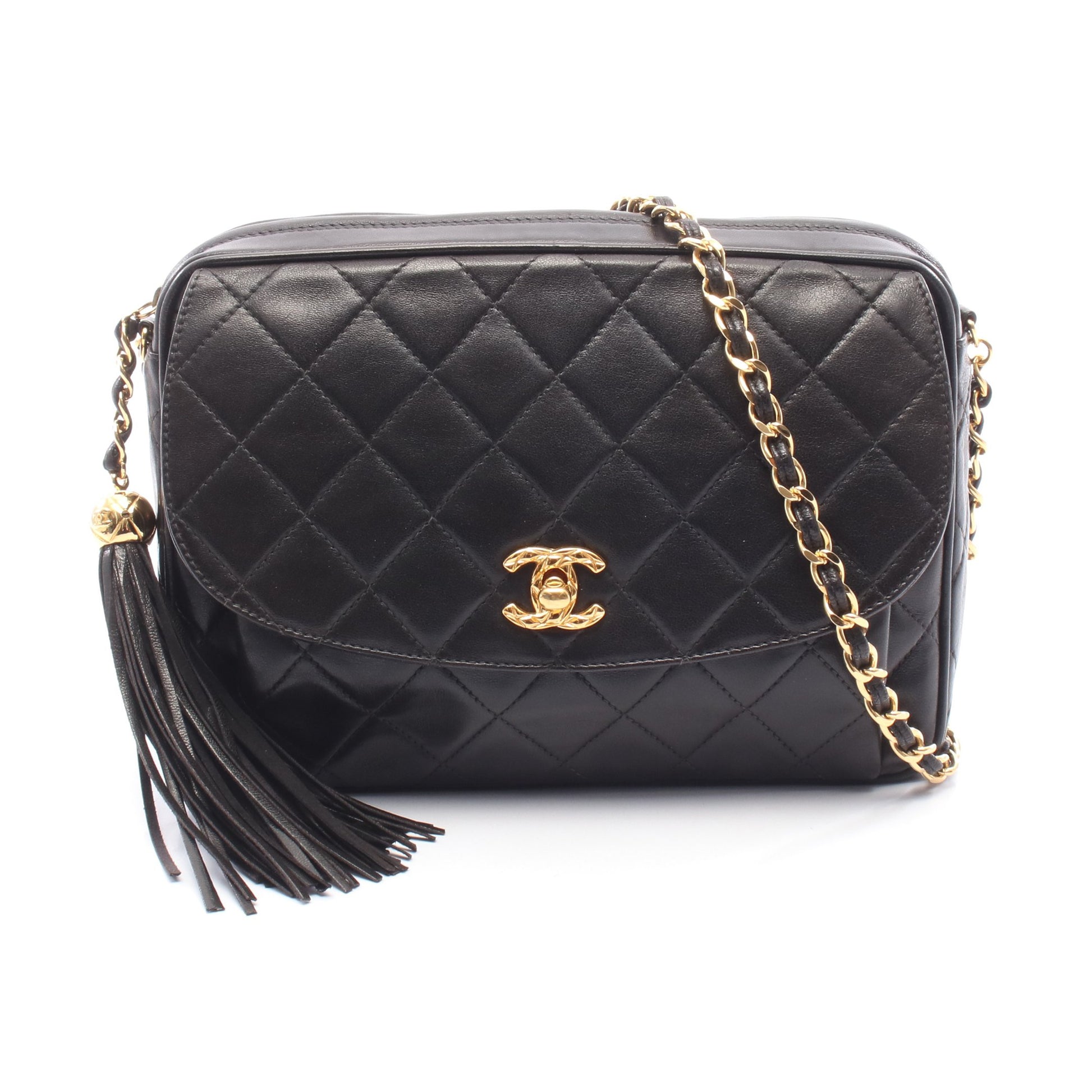 マトラッセ チェーンショルダーバッグ ラムスキン ブラック ゴールド金具 タッセル シャネル バッグ CHANEL