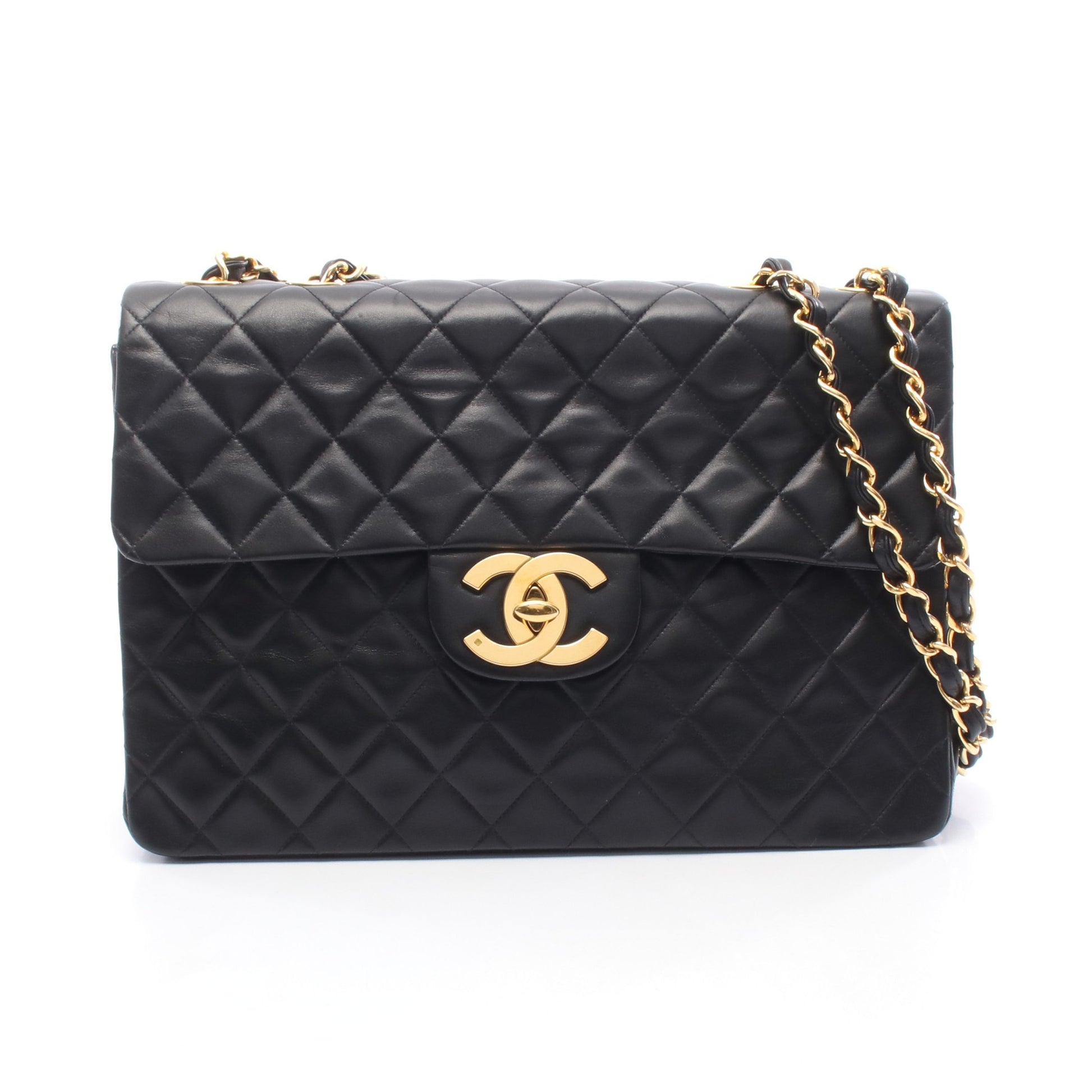 デカマトラッセ34 シングルフラップ Wチェーンショルダーバッグ ラムスキン ブラック ゴールド金具 シャネル バッグ CHANEL