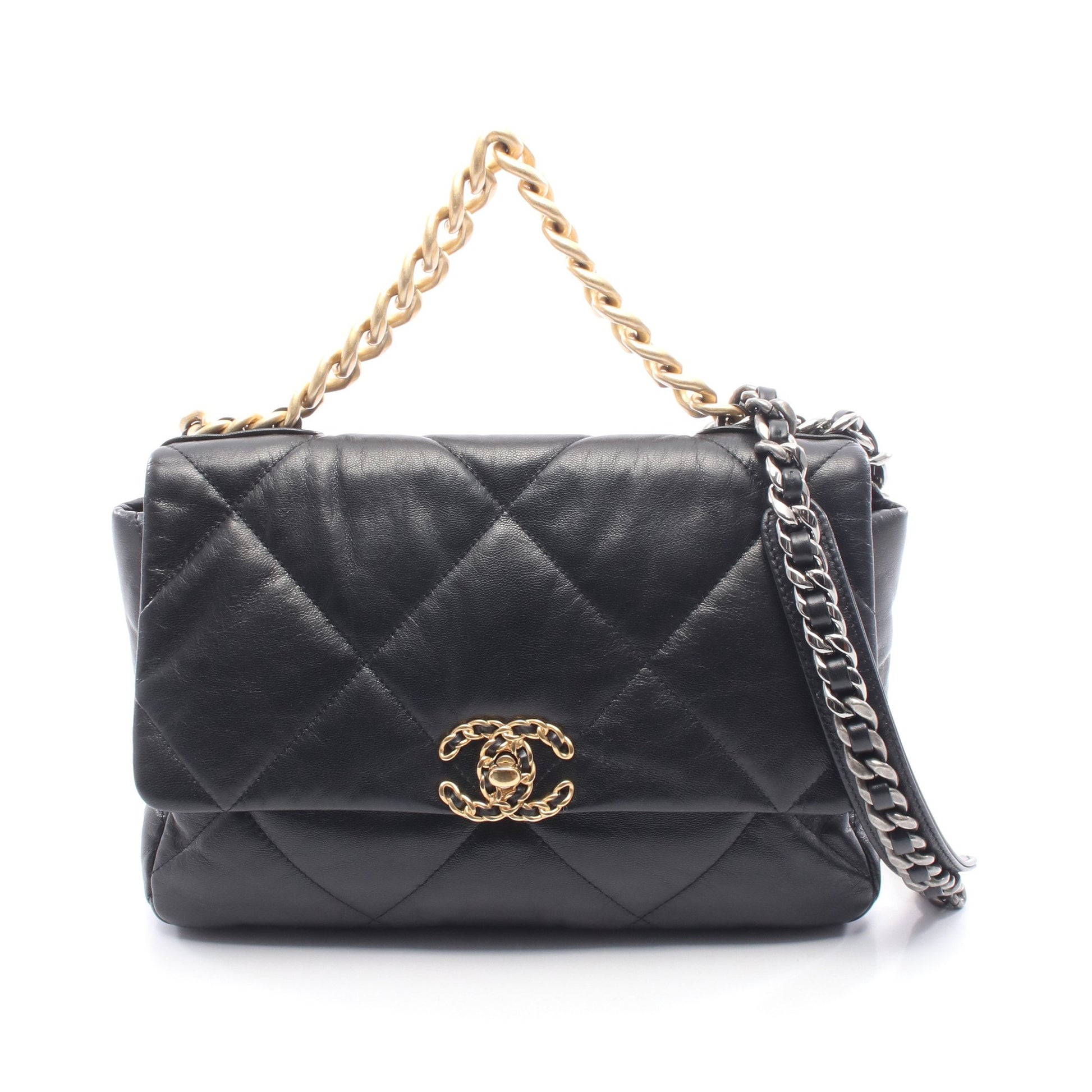 19 ディズヌフ マトラッセ チェーンショルダーバッグ レザー ブラック コンビ金具 2WAY シャネル バッグ CHANEL