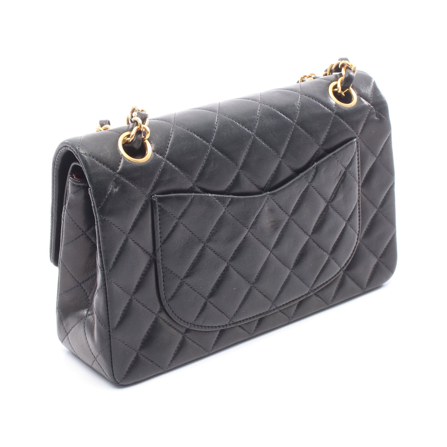 マトラッセ Wフラップ Wチェーンショルダーバッグ ラムスキン ブラック ゴールド金具 シャネル バッグ CHANEL
