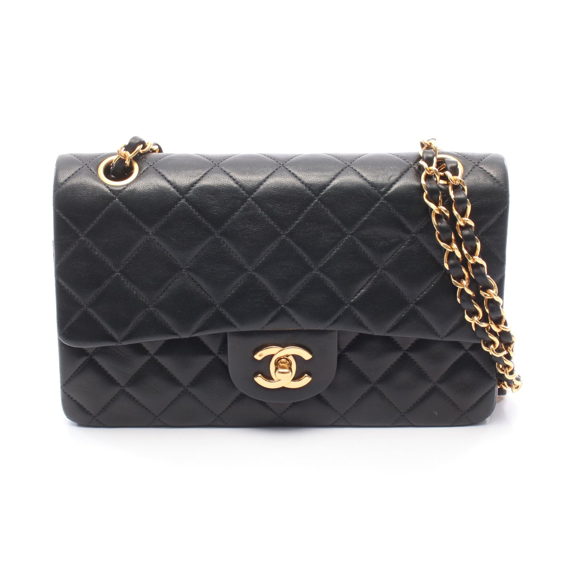マトラッセ Wフラップ Wチェーンショルダーバッグ ラムスキン ブラック ゴールド金具 シャネル バッグ CHANEL