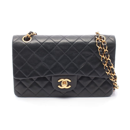 マトラッセ Wフラップ Wチェーンショルダーバッグ ラムスキン ブラック ゴールド金具 シャネル バッグ CHANEL