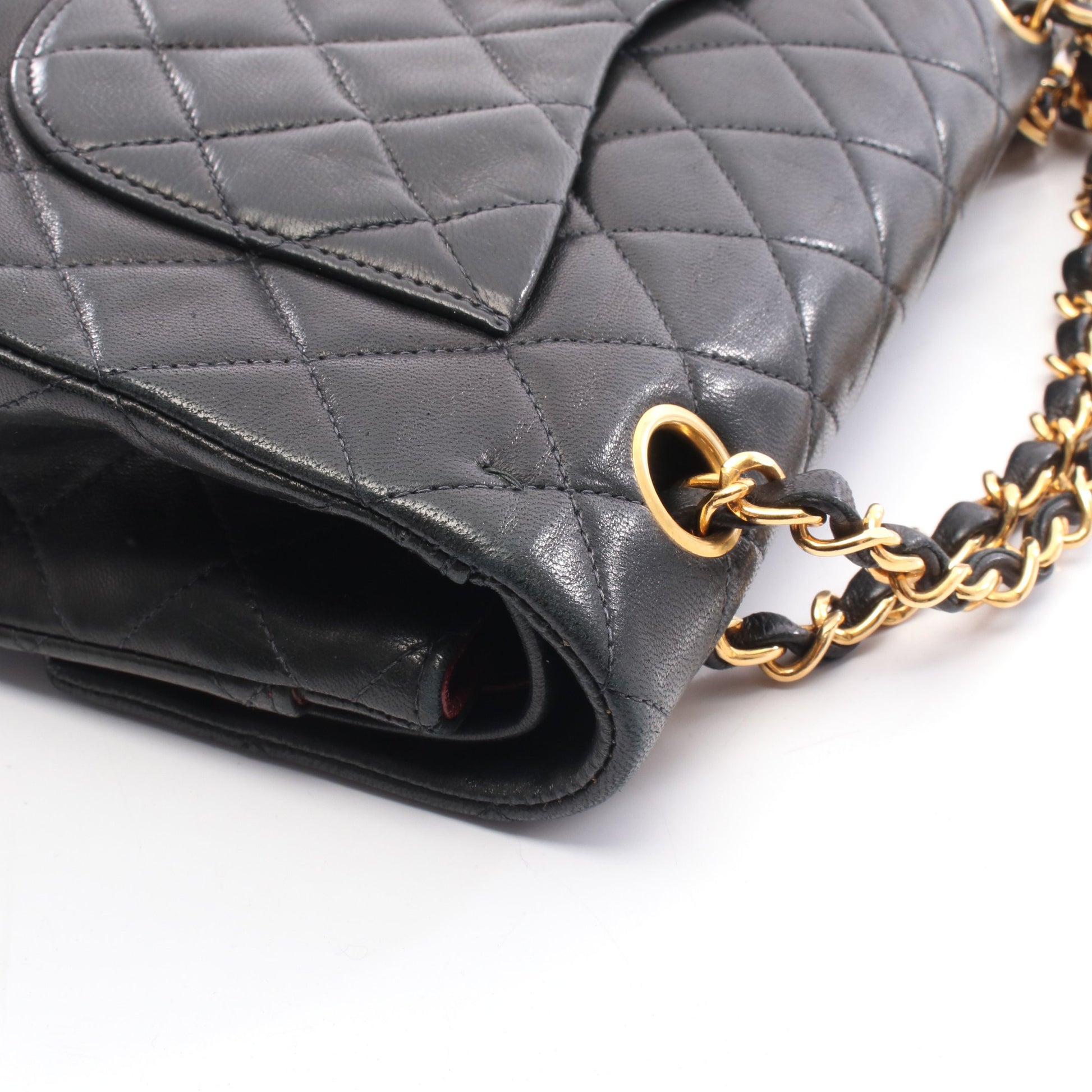 マトラッセ Wフラップ Wチェーンショルダーバッグ ラムスキン ブラック ゴールド金具 シャネル バッグ CHANEL