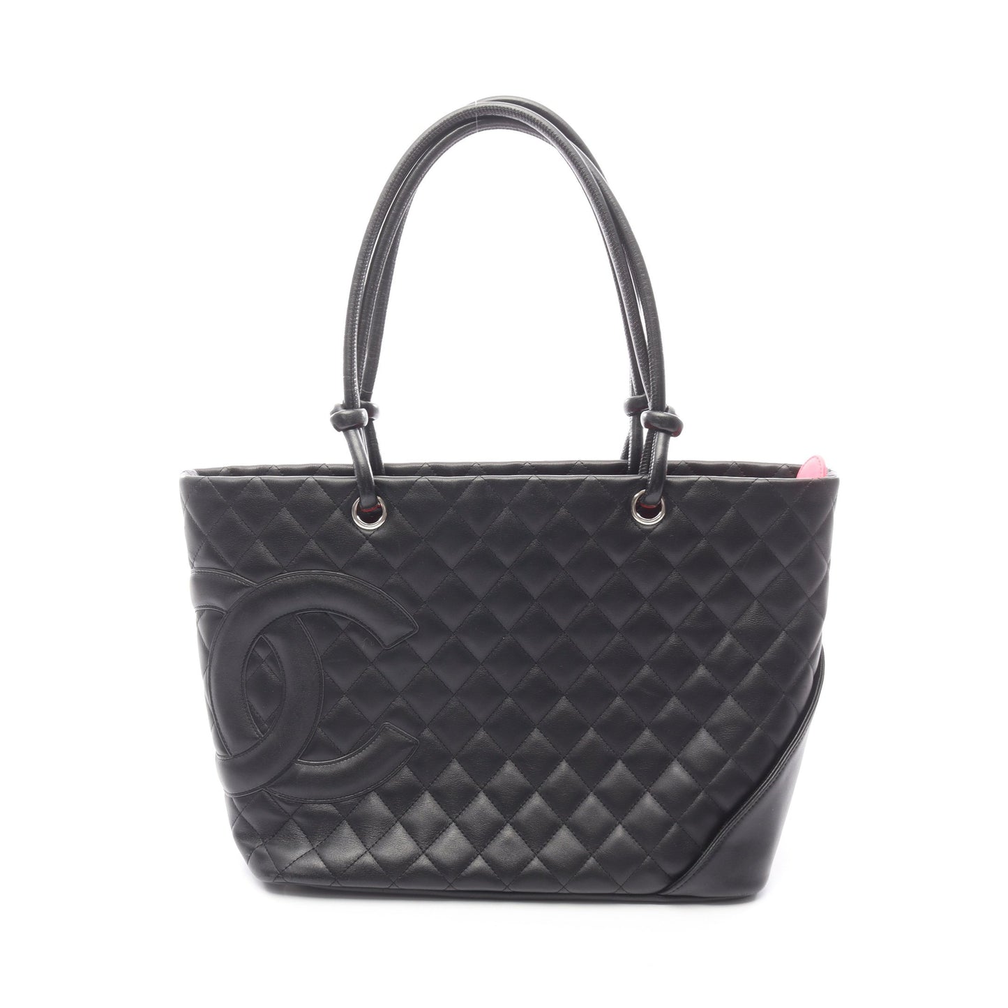 カンボンライン ラージ ショルダーバッグ トートバッグ レザー ブラック シルバー金具 シャネル バッグ CHANEL