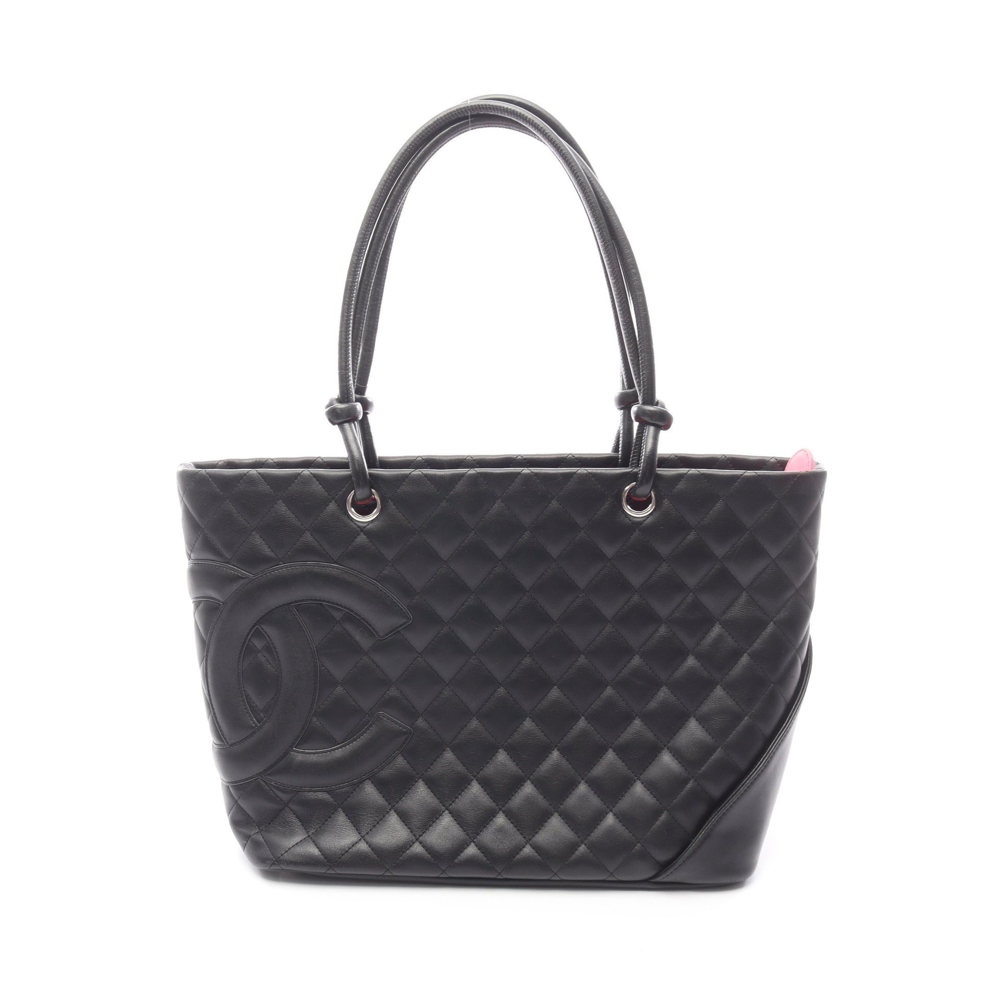 カンボンライン ラージ ショルダーバッグ トートバッグ レザー ブラック シルバー金具 シャネル バッグ CHANEL