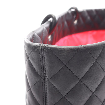 カンボンライン ラージ ショルダーバッグ トートバッグ レザー ブラック シルバー金具 シャネル バッグ CHANEL