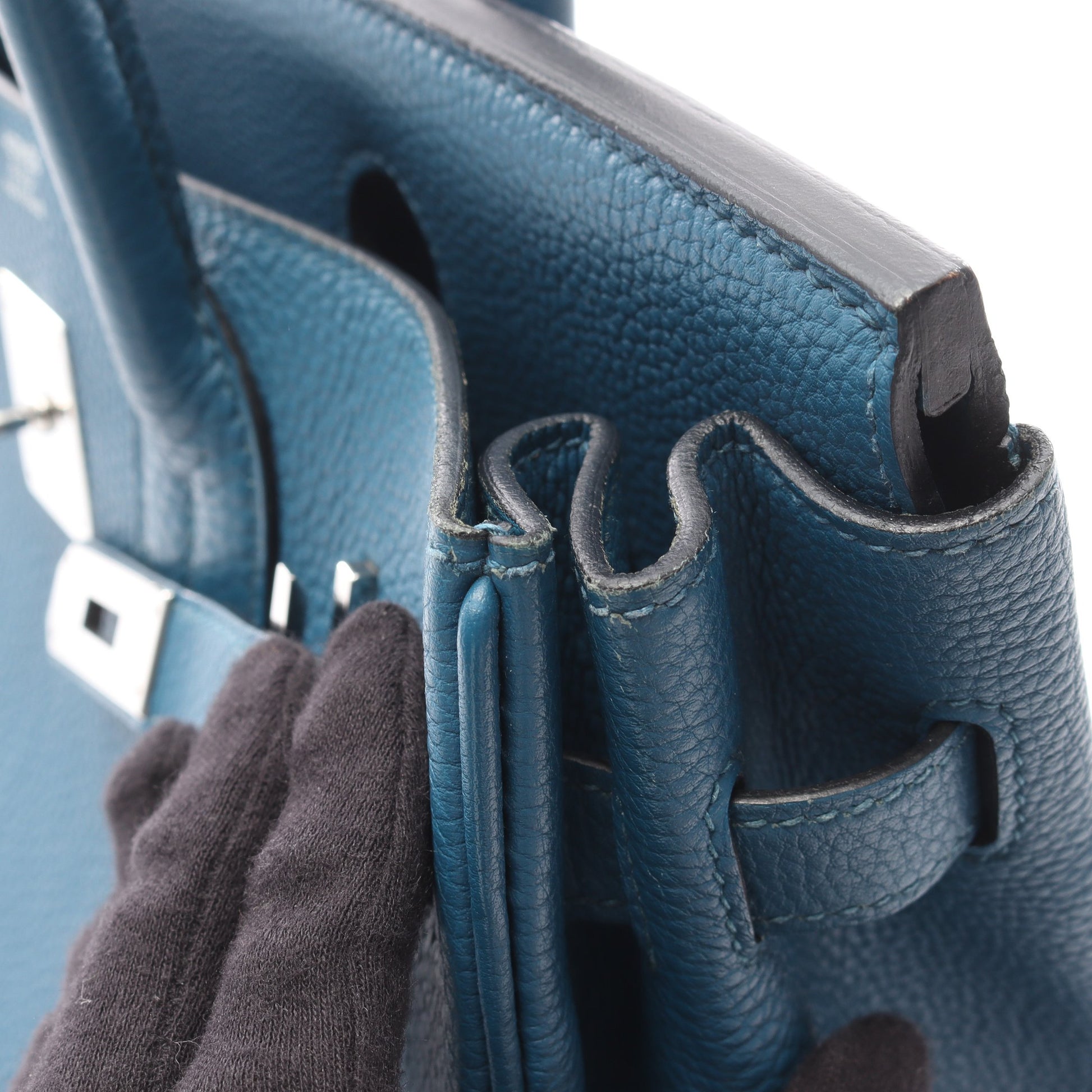 バーキン30 ブルージーン ハンドバッグ トゴ ブルー シルバー金具 □O刻印 エルメス バッグ HERMES