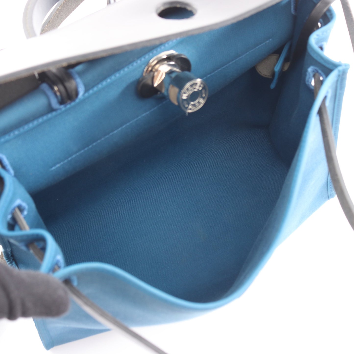 エールバッグジップPM ハンドバッグ トワルオフィシエ ヴァッシュハンター ブルー ブラック シルバー金具 2WAY A刻印 エルメス バッグ HERMES