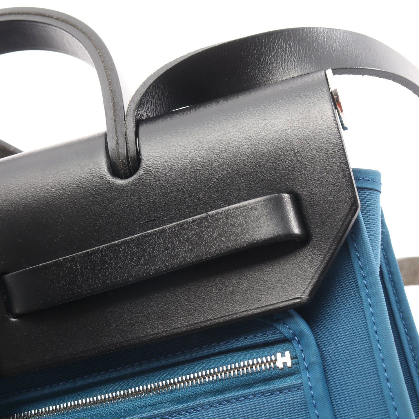 エールバッグジップPM ハンドバッグ トワルオフィシエ ヴァッシュハンター ブルー ブラック シルバー金具 2WAY A刻印 エルメス バッグ HERMES