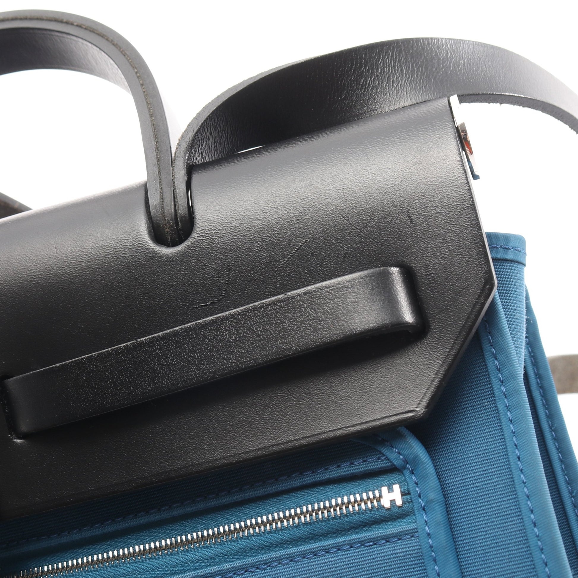 エールバッグジップPM ハンドバッグ トワルオフィシエ ヴァッシュハンター ブルー ブラック シルバー金具 2WAY A刻印 エルメス バッグ HERMES