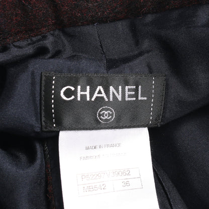 ココマークボタン ワイドパンツ チェック アルパカ ボルドー ネイビー シャネル ボトムス CHANEL