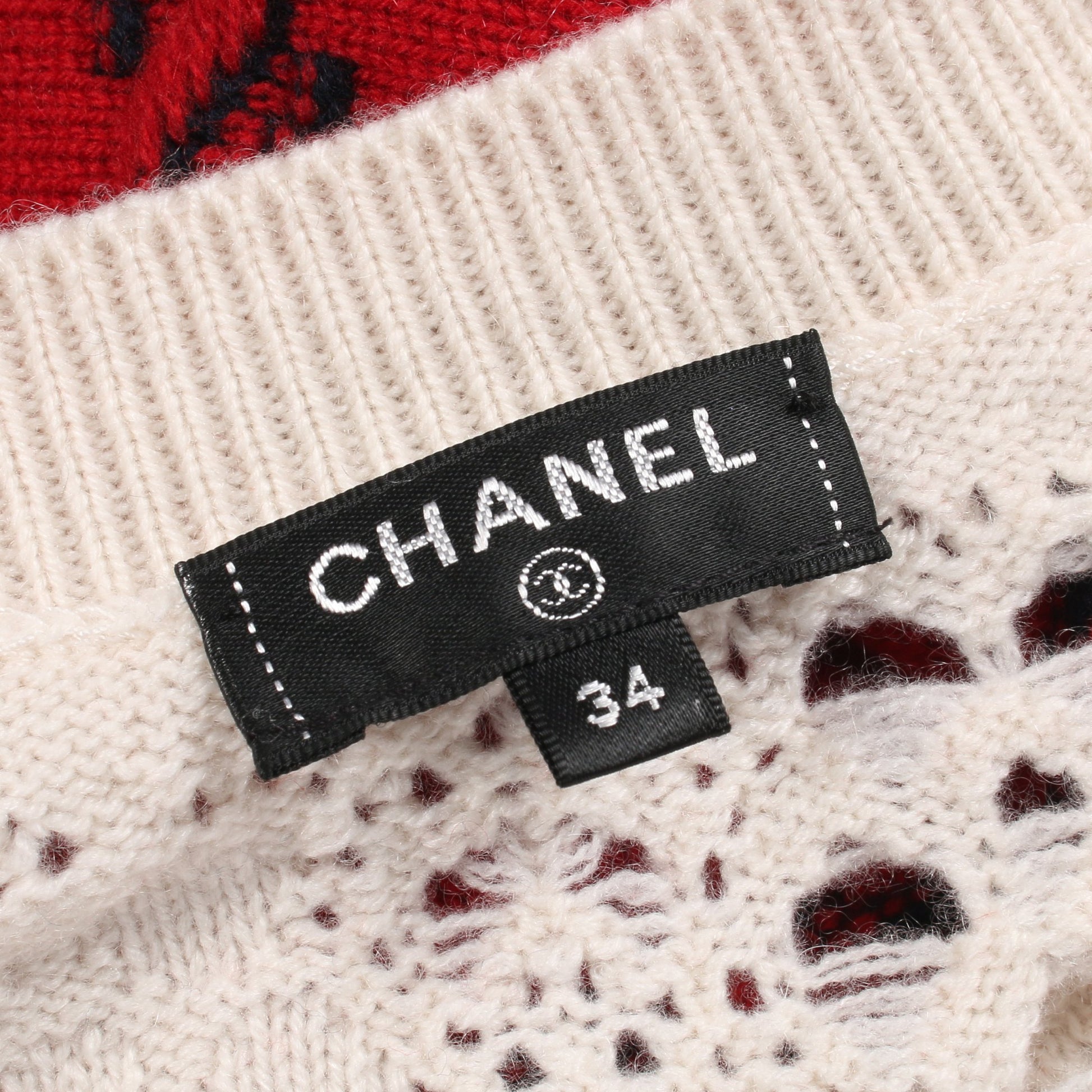 ココマークボタン バイカラー ニット カシミヤ レッド ホワイト ネイビー シャネル トップス CHANEL