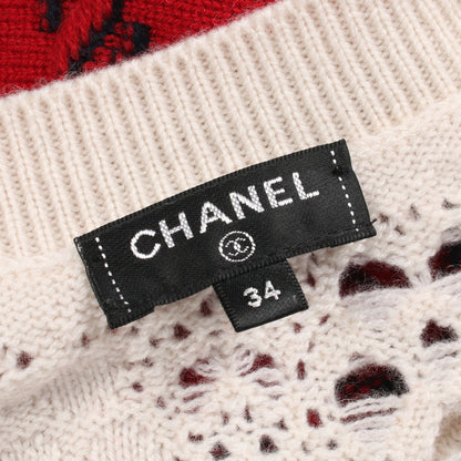 ココマークボタン バイカラー ニット カシミヤ レッド ホワイト ネイビー シャネル トップス CHANEL