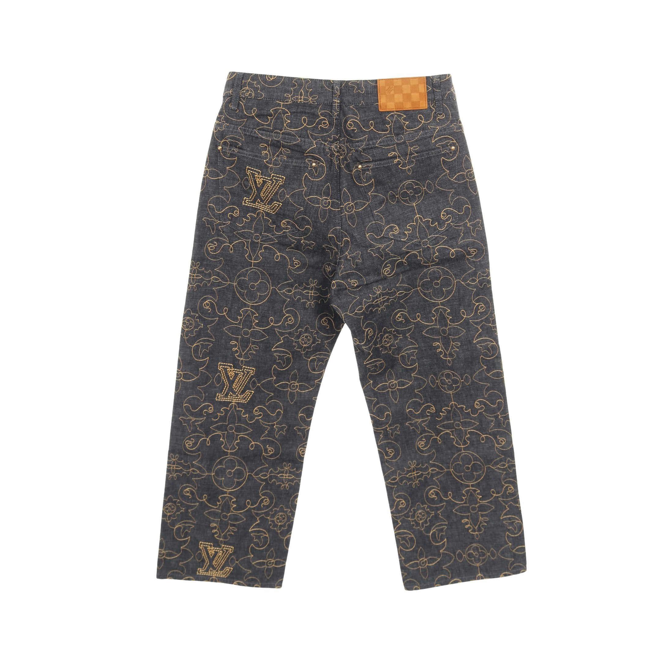 エンブロイダード デニムパンツ コットン インディゴブルー ルイ