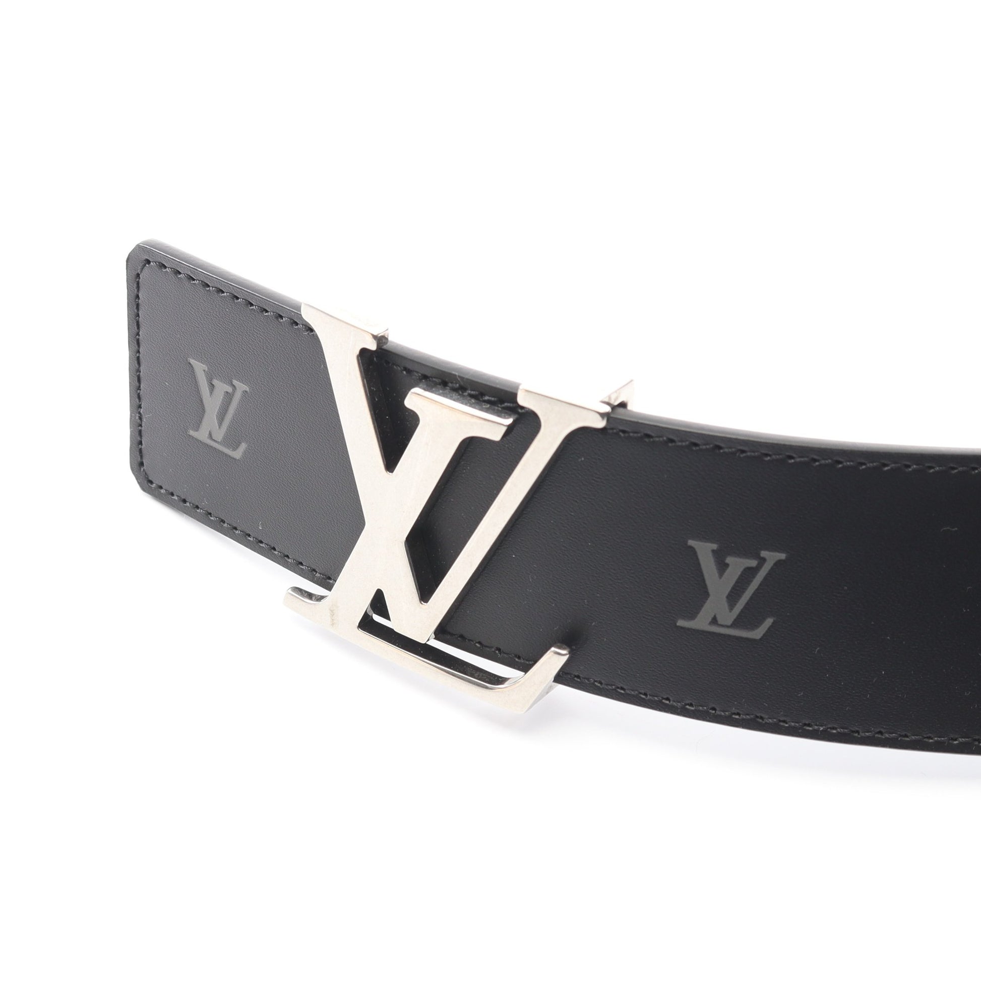 LV イニシャル ベルト レザー ブラック シルバー金具 リバーシブル 