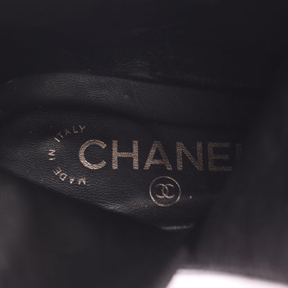 ショート ブーツ レザー ブラック シルバー シャネル シューズ CHANEL