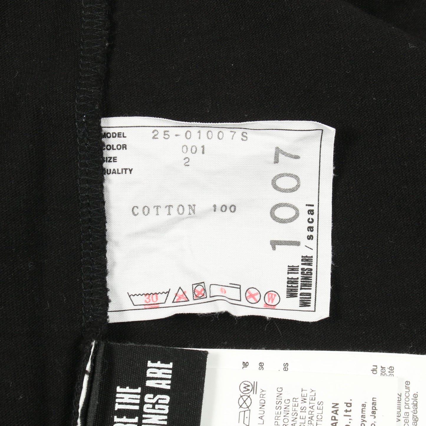 sacai × WHERE THE WILD THINGS ARE 半袖Tシャツ クルーネック バックプリント コットン ブラック ホワイト サカイ