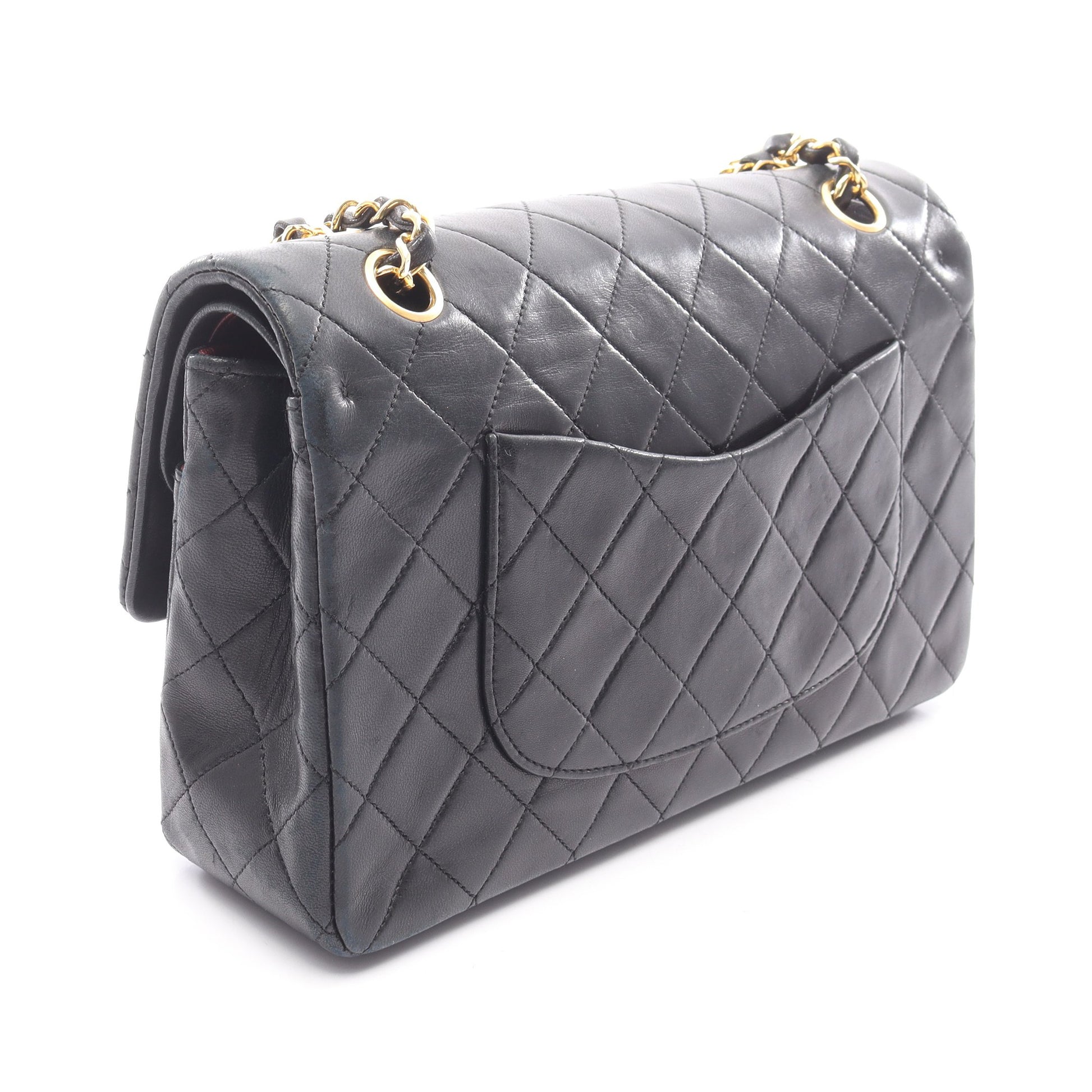 マトラッセ Wフラップ Wチェーンショルダーバッグ ラムスキン ブラック ゴールド金具 シャネル バッグ CHANEL