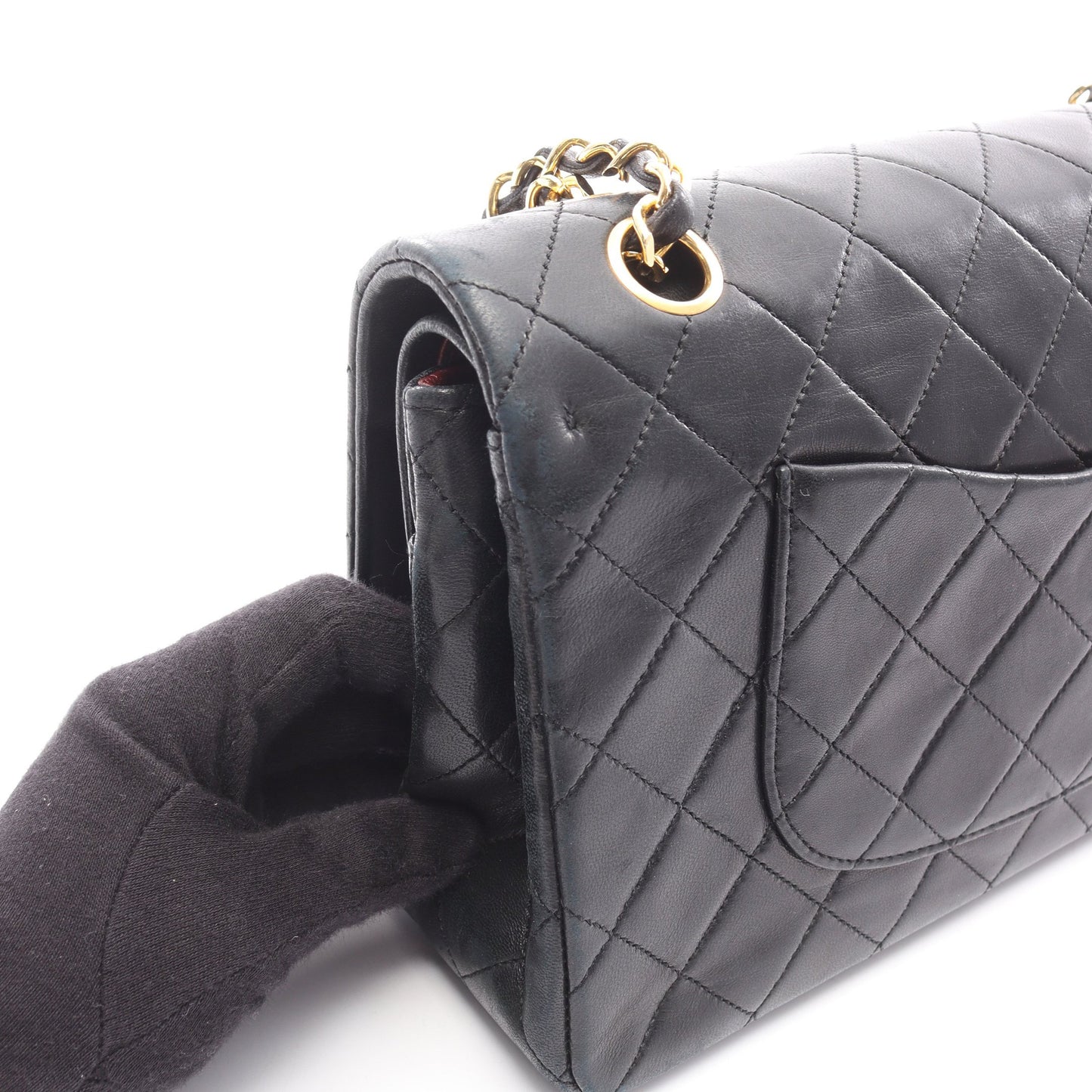 マトラッセ Wフラップ Wチェーンショルダーバッグ ラムスキン ブラック ゴールド金具 シャネル バッグ CHANEL
