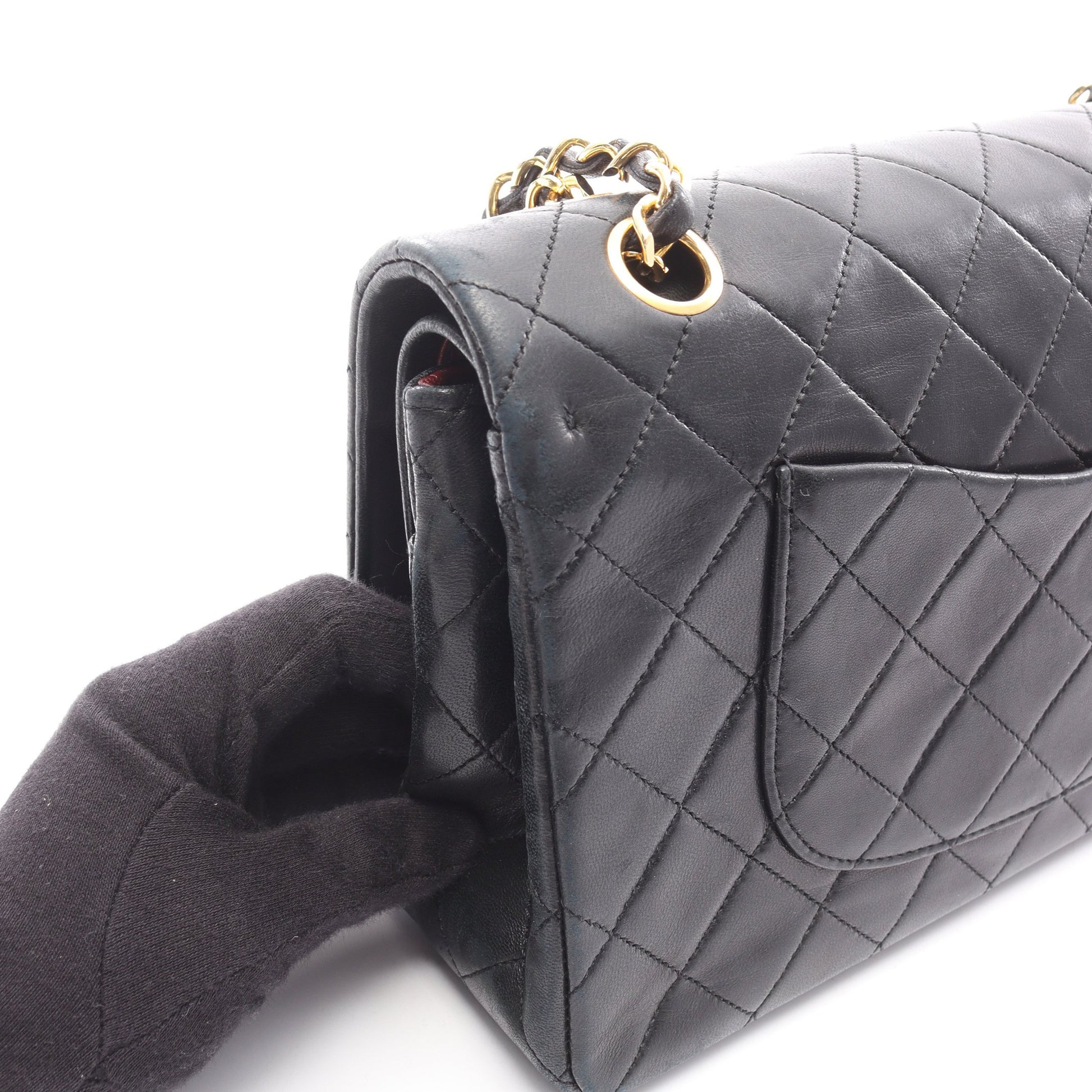 マトラッセ Wフラップ Wチェーンショルダーバッグ ラムスキン ブラック ゴールド金具 シャネル バッグ CHANEL