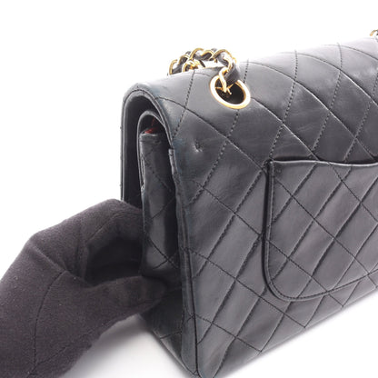 マトラッセ Wフラップ Wチェーンショルダーバッグ ラムスキン ブラック ゴールド金具 シャネル バッグ CHANEL