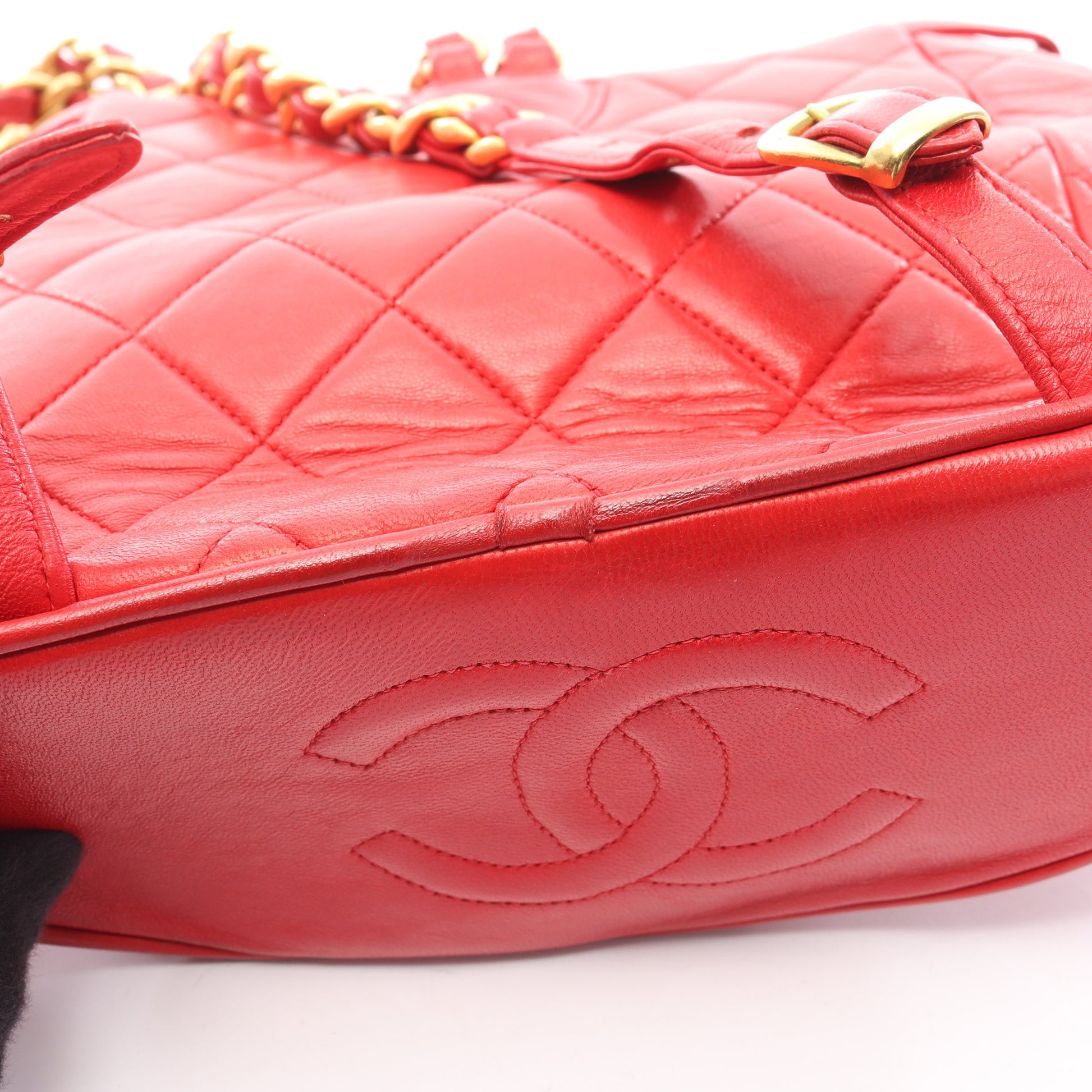 マトラッセ バックパック リュックサック ラムスキン レッド ゴールド金具 シャネル バッグ CHANEL