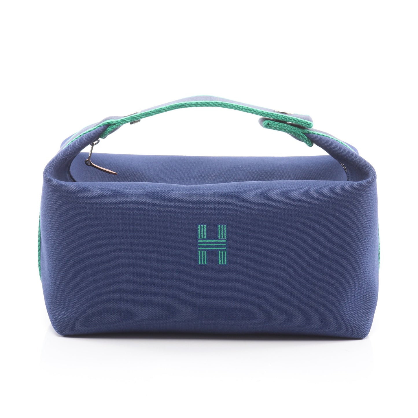 ブリッドアブラックGM ハンドバッグ キャンバス ネイビー グリーン シルバー金具 エルメス バッグ HERMES