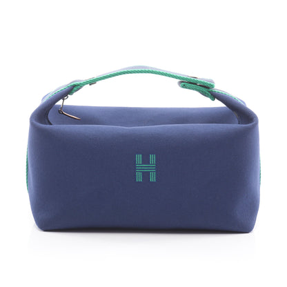 ブリッドアブラックGM ハンドバッグ キャンバス ネイビー グリーン シルバー金具 エルメス バッグ HERMES