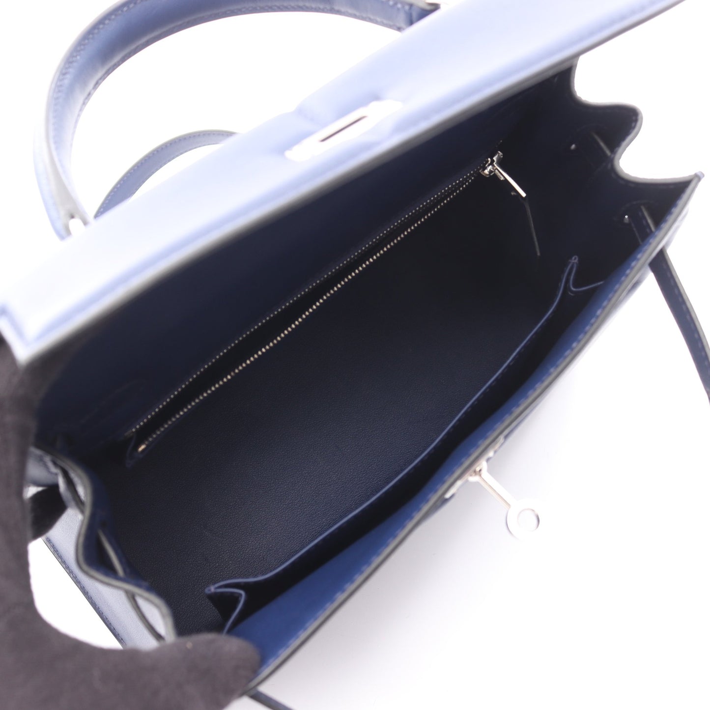 ケリーパデッド25 ブルーサフィール ハンドバッグ ヴォースイフト ネイビー シルバー金具 外縫い 2WAY Z刻印 エルメス バッグ HERMES