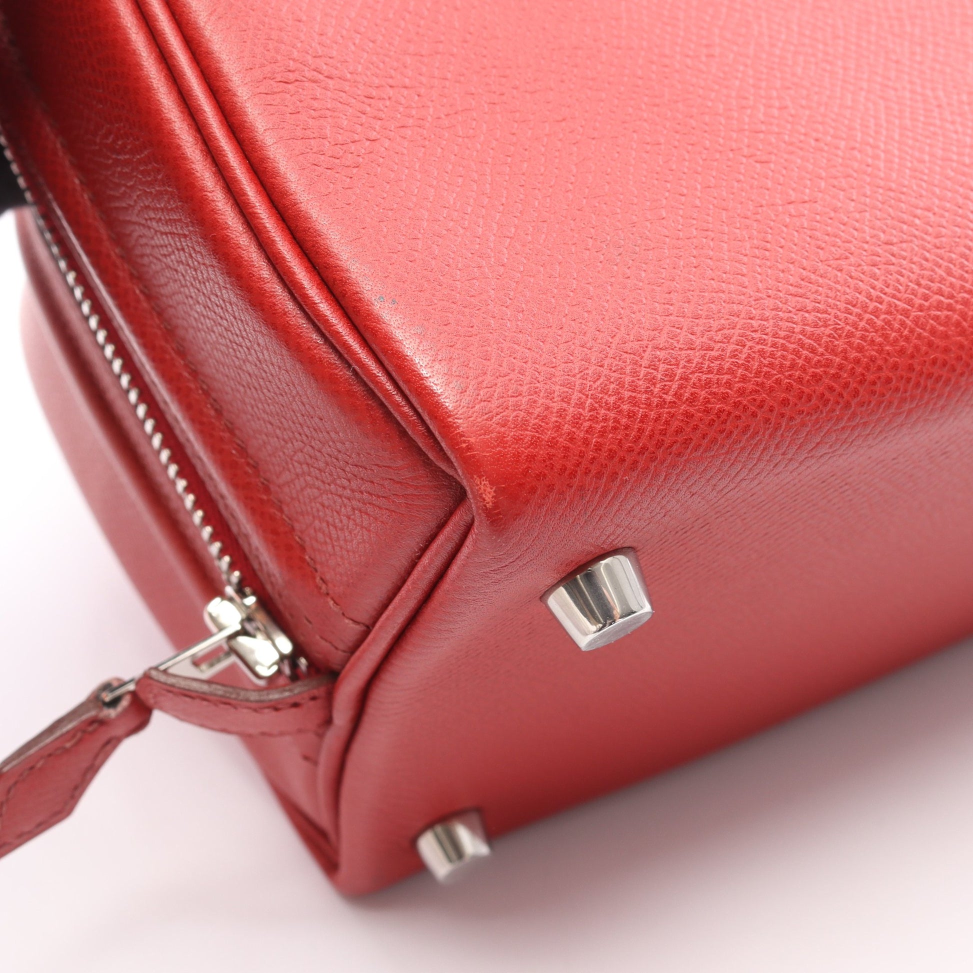 サックアンヴィ26 ルージュガランス ハンドバッグ ヴォーエプソン レッド シルバー金具 □K刻印 エルメス バッグ HERMES