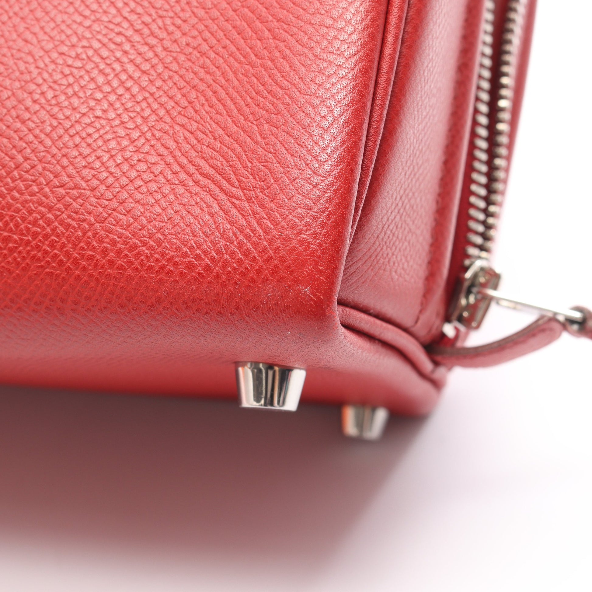 サックアンヴィ26 ルージュガランス ハンドバッグ ヴォーエプソン レッド シルバー金具 □K刻印 エルメス バッグ HERMES