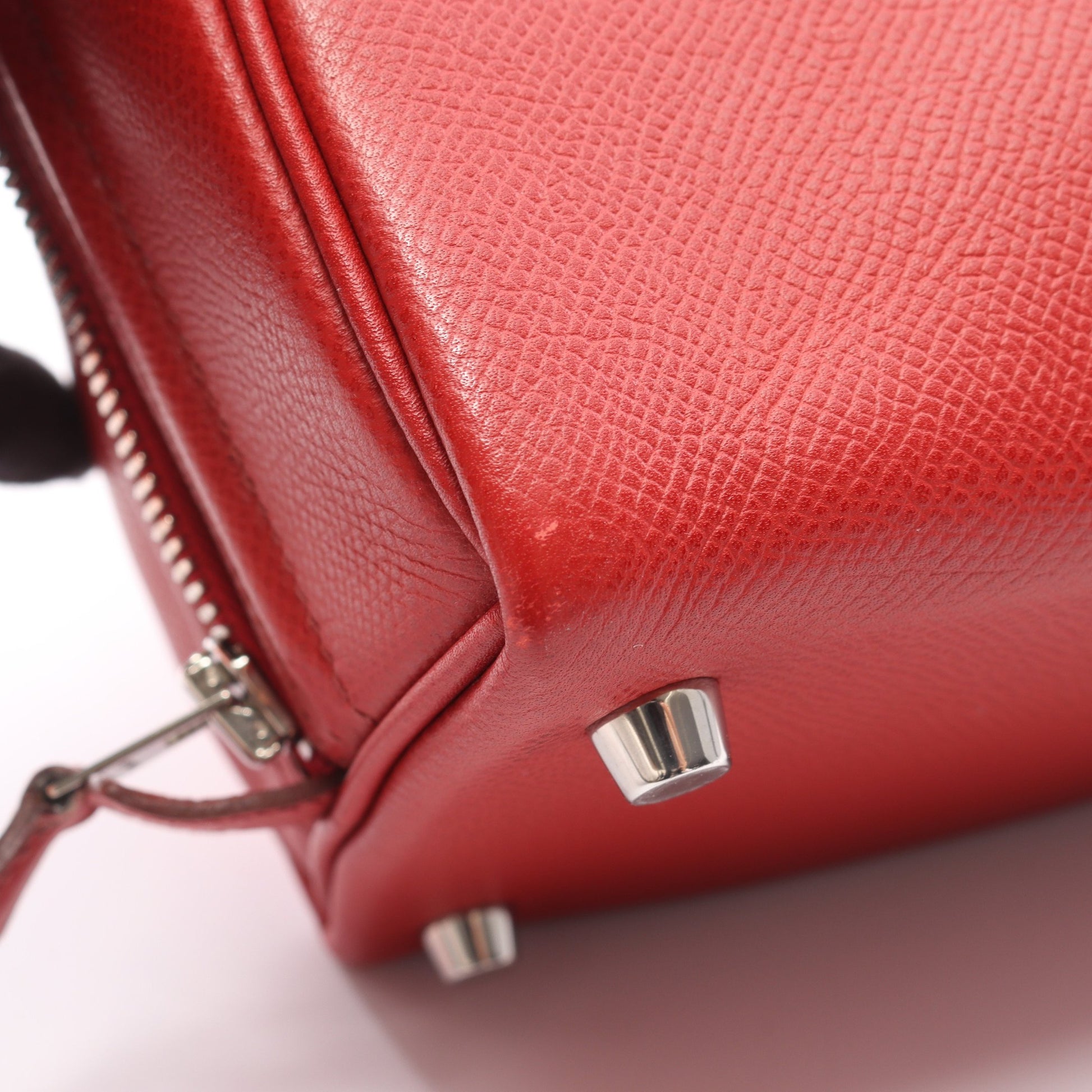 サックアンヴィ26 ルージュガランス ハンドバッグ ヴォーエプソン レッド シルバー金具 □K刻印 エルメス バッグ HERMES