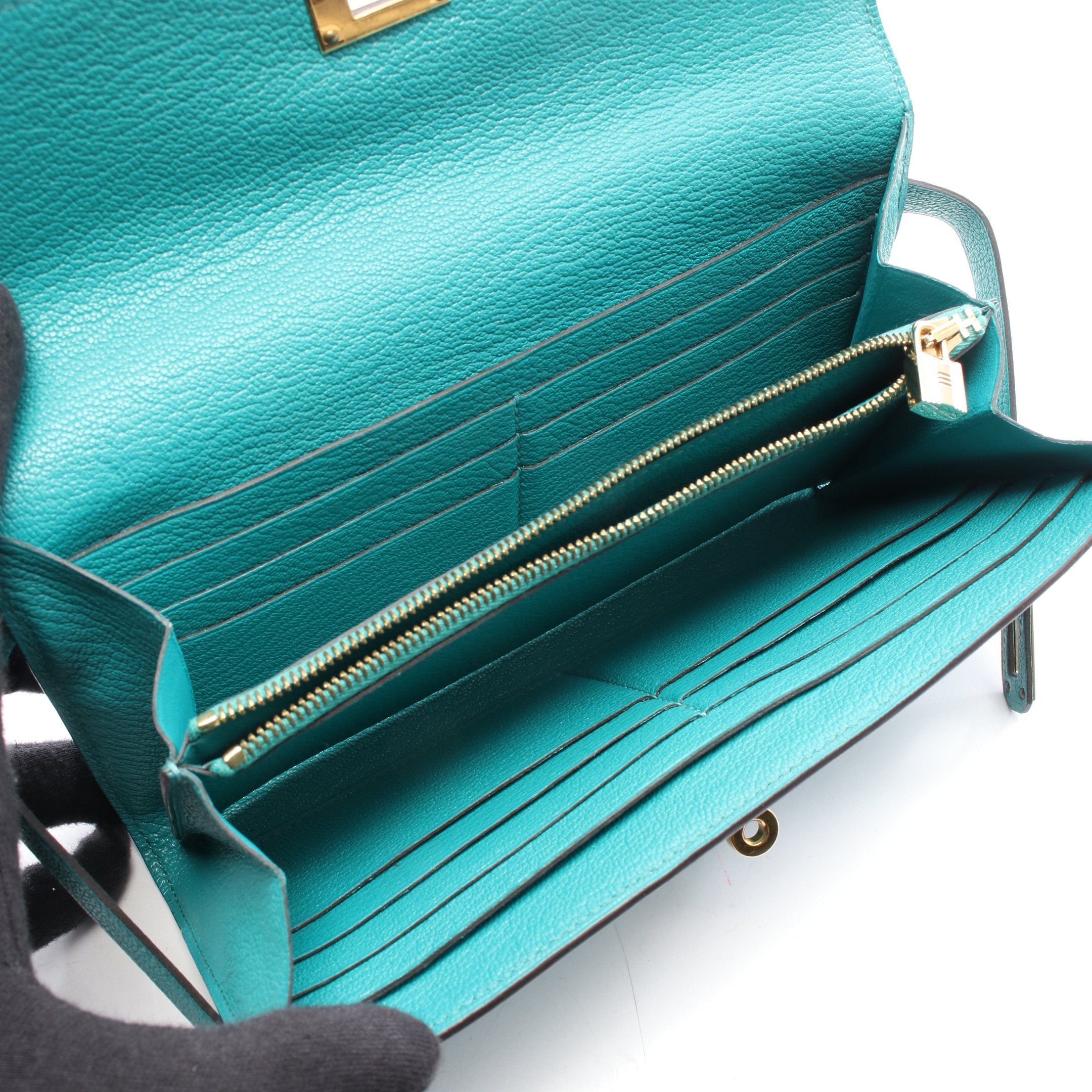 ケリーウォレット ロング ブルーパオン 二つ折り財布 シェーブル