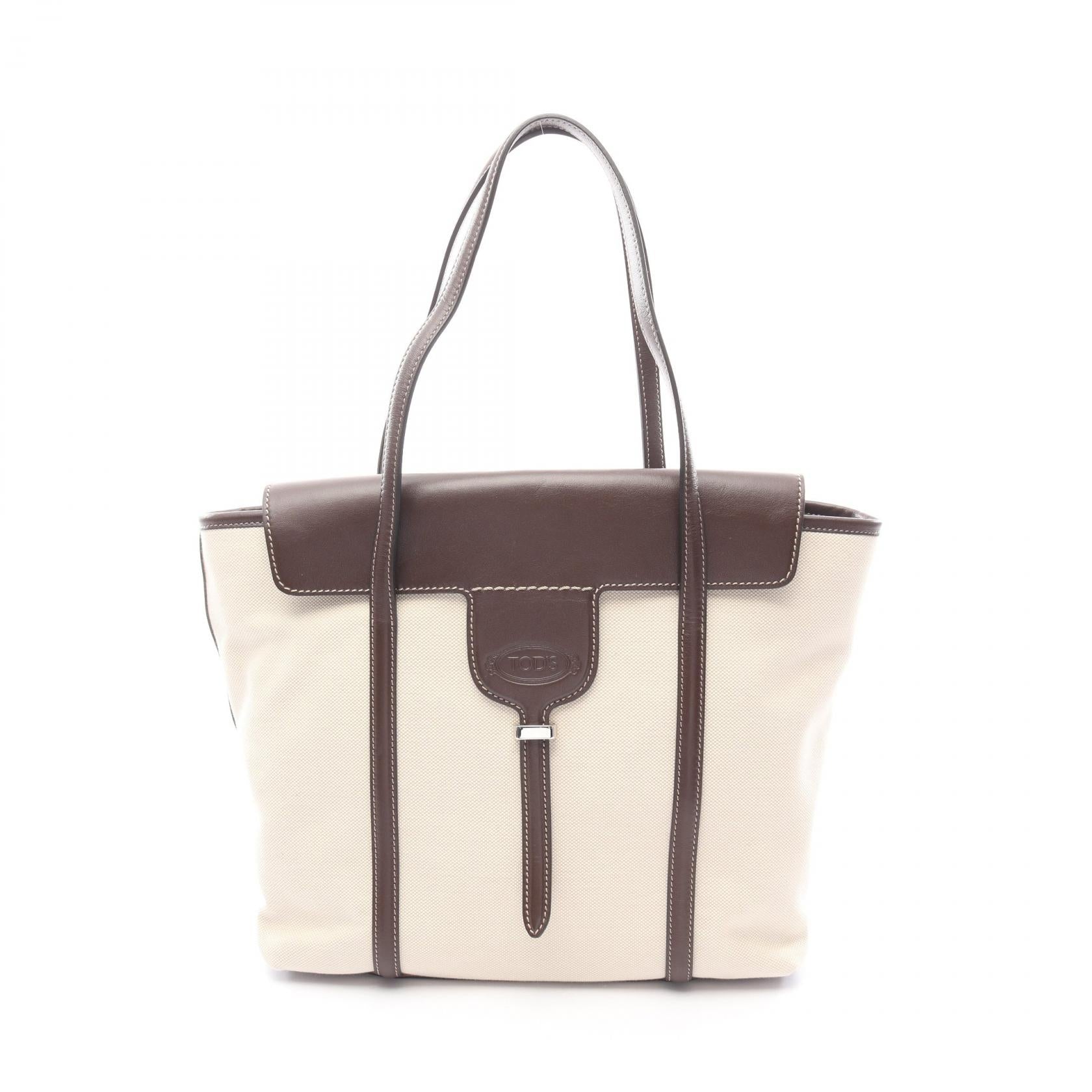 ニュージョイ ショルダーバッグ トートバッグ キャンバス レザー ベージュ ダークブラウン トッズ バッグ TOD'S