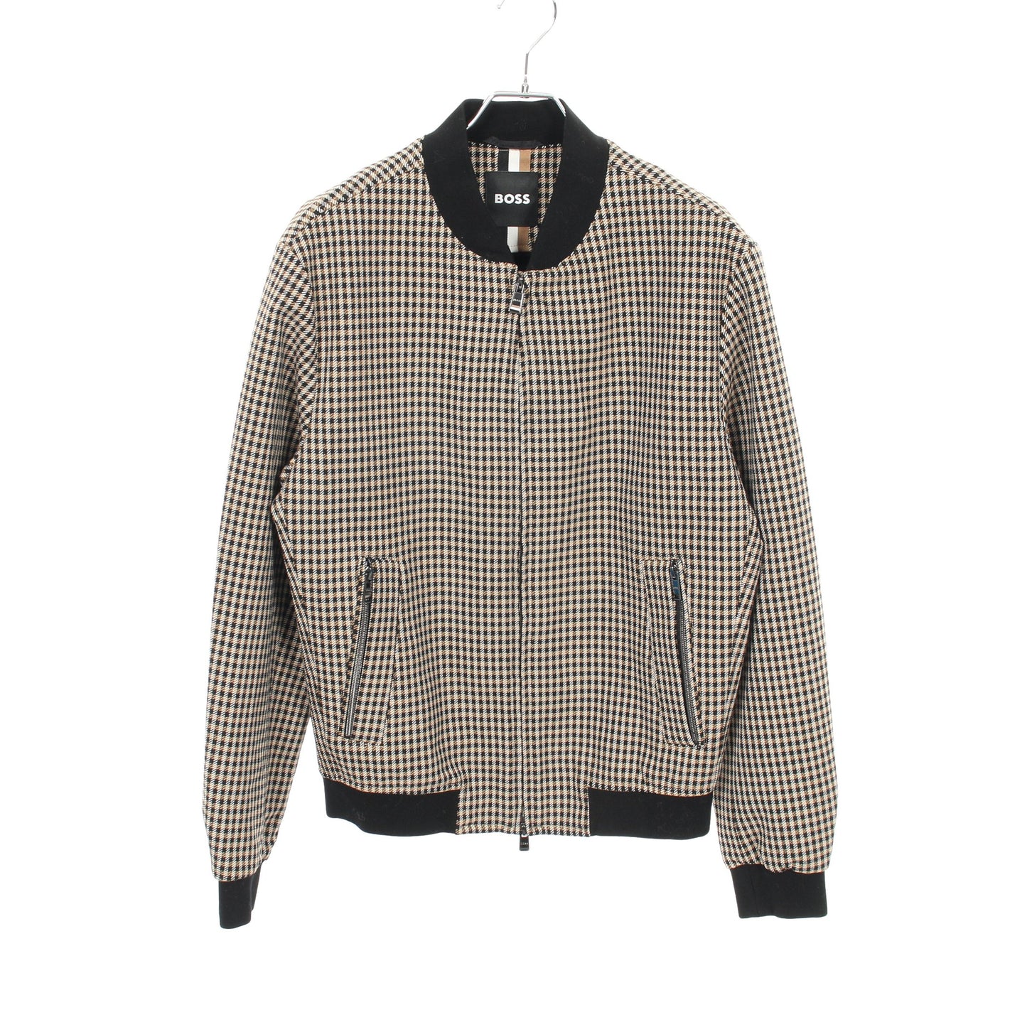 ジップアップ ブルゾン チェック レーヨン ブラック ブラウン ボス アウター BOSS